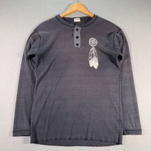 Vintage Buffalo Henley Long Sleeve Shirt Adult Large Gray Aztec Native Graphic